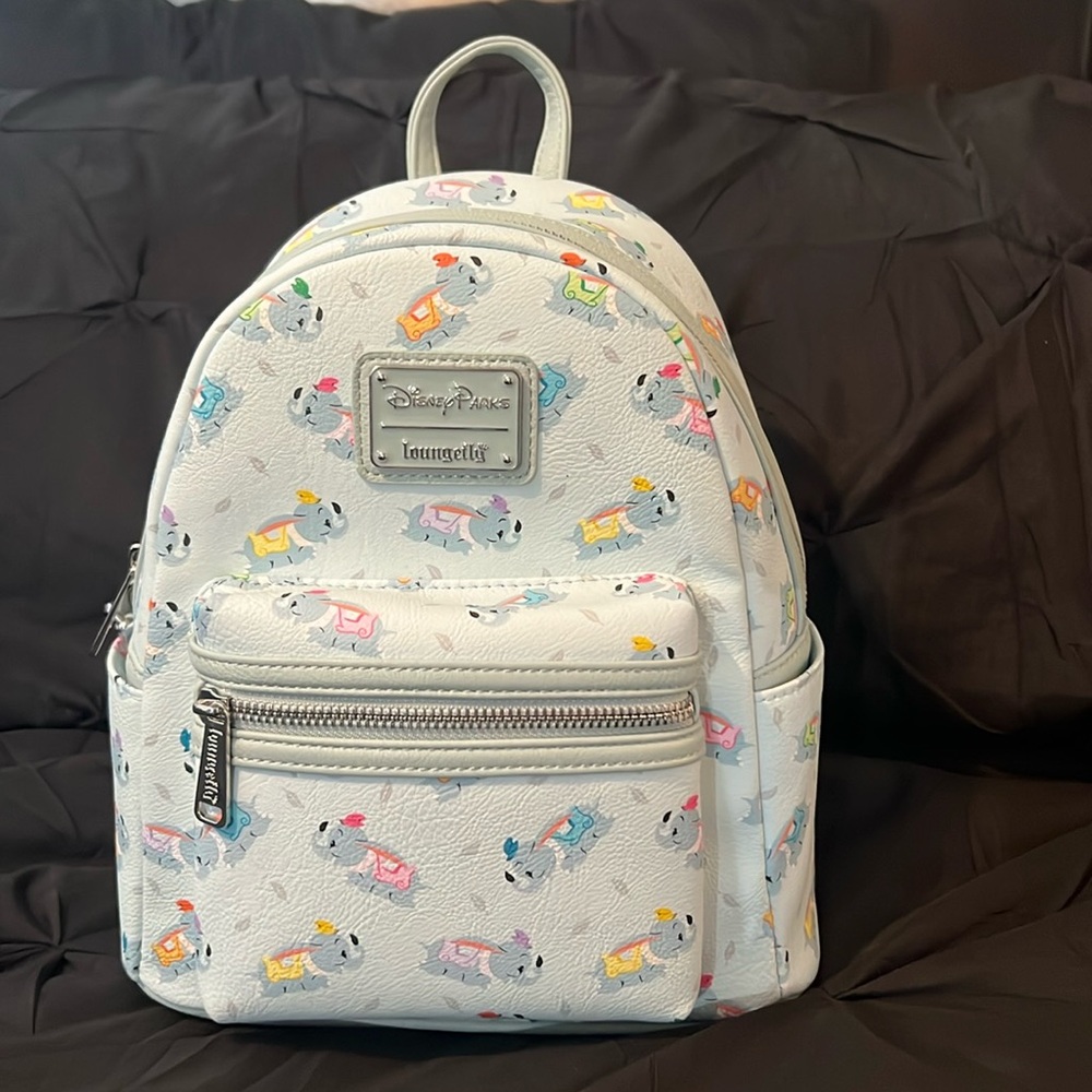Disney Parks Grey Blue Dumbo Elephant ride Loungefly Backpack